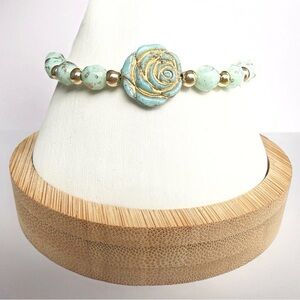 Rose Flower Mint Green Beaded Bracelet - Brand